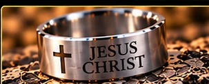 Stainless ring with engraved Christian lettering