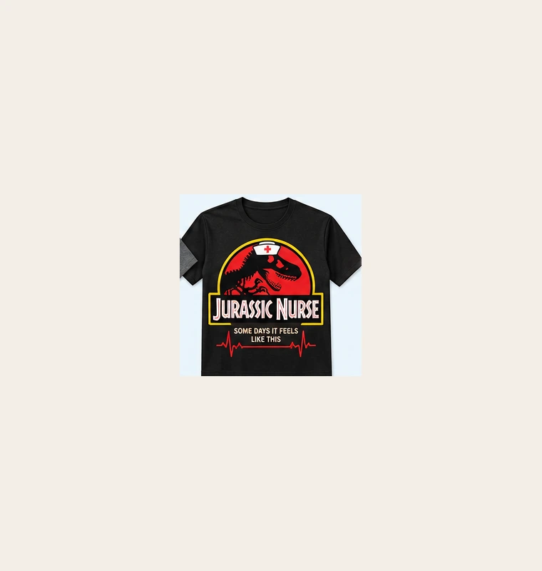 Illustrated T-shirt concept preview — Jurassic Nurse